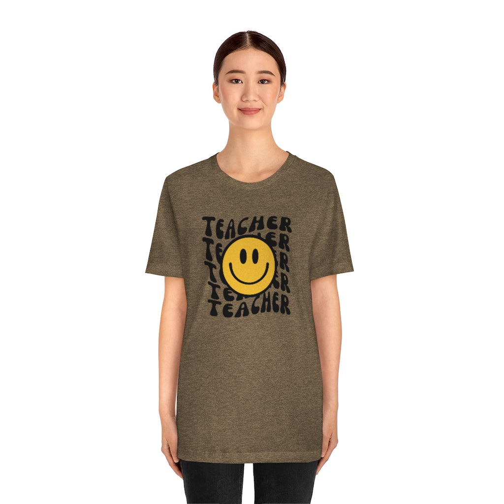 Happy Teacher Retro Print Unisex Jersey Short Sleeve Tee