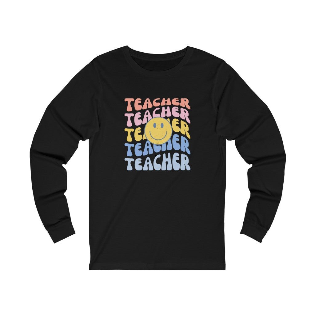 Happy Teacher Pastel Retro Print Unisex Jersey Long Sleeve Tee