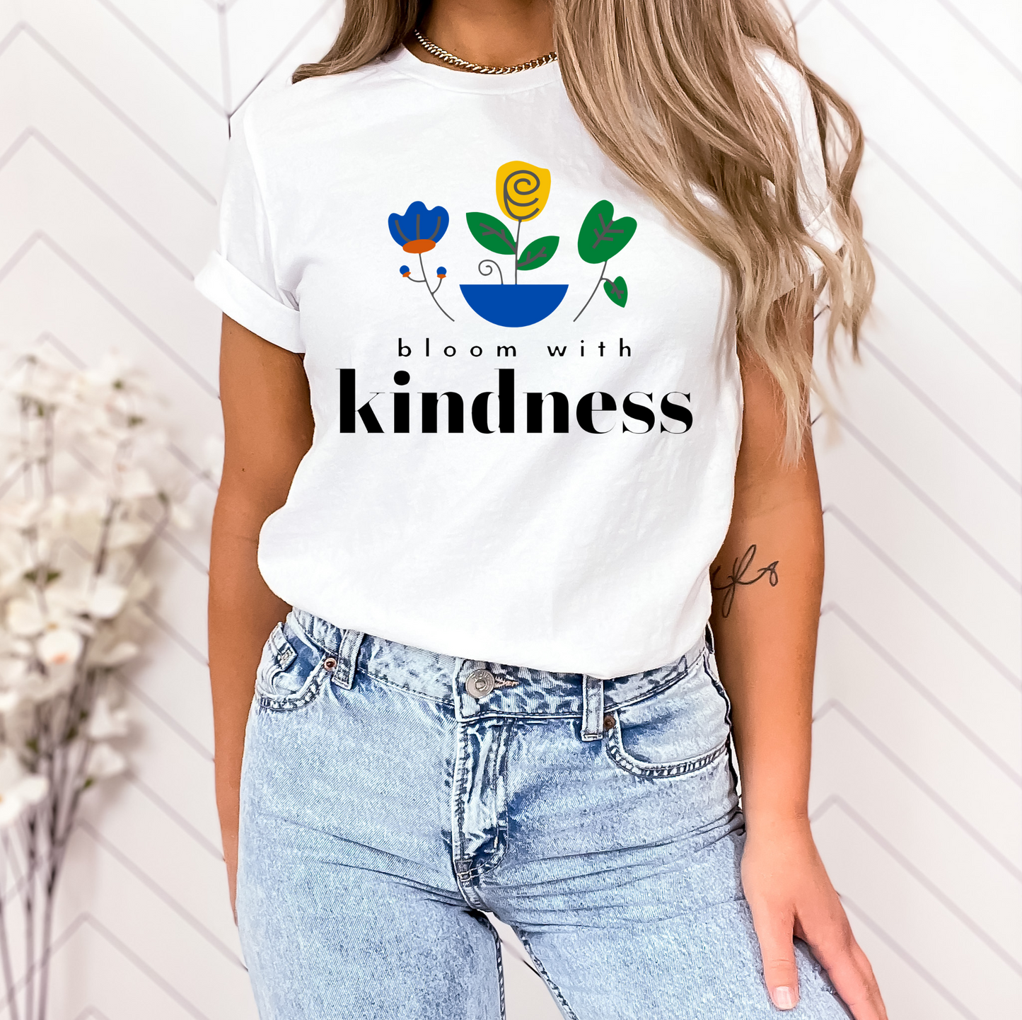 Bloom with Kindness Black Lettering Unisex Jersey Short Sleeve Tee