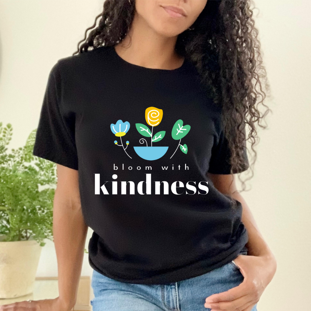 Bloom with Kindness White Lettering Unisex Jersey Short Sleeve Tee