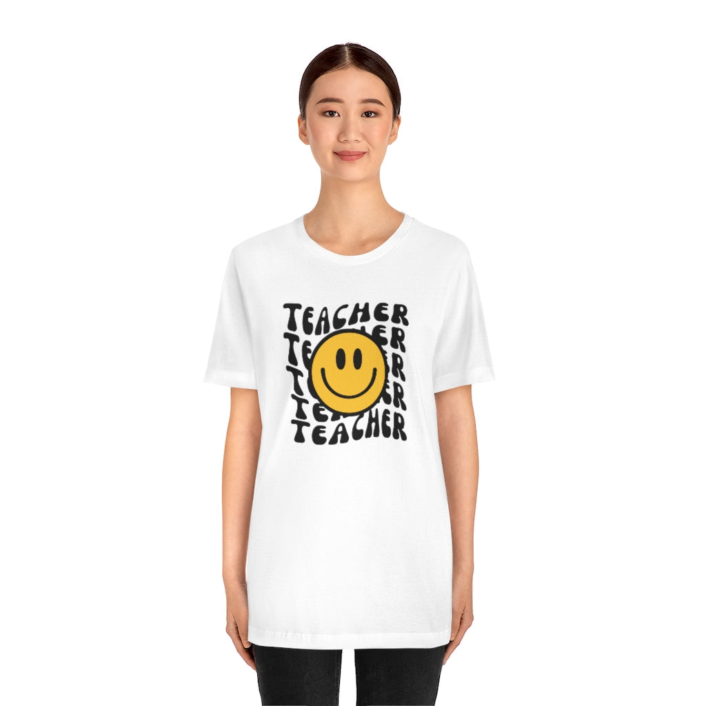 Happy Teacher Retro Print Unisex Jersey Short Sleeve Tee