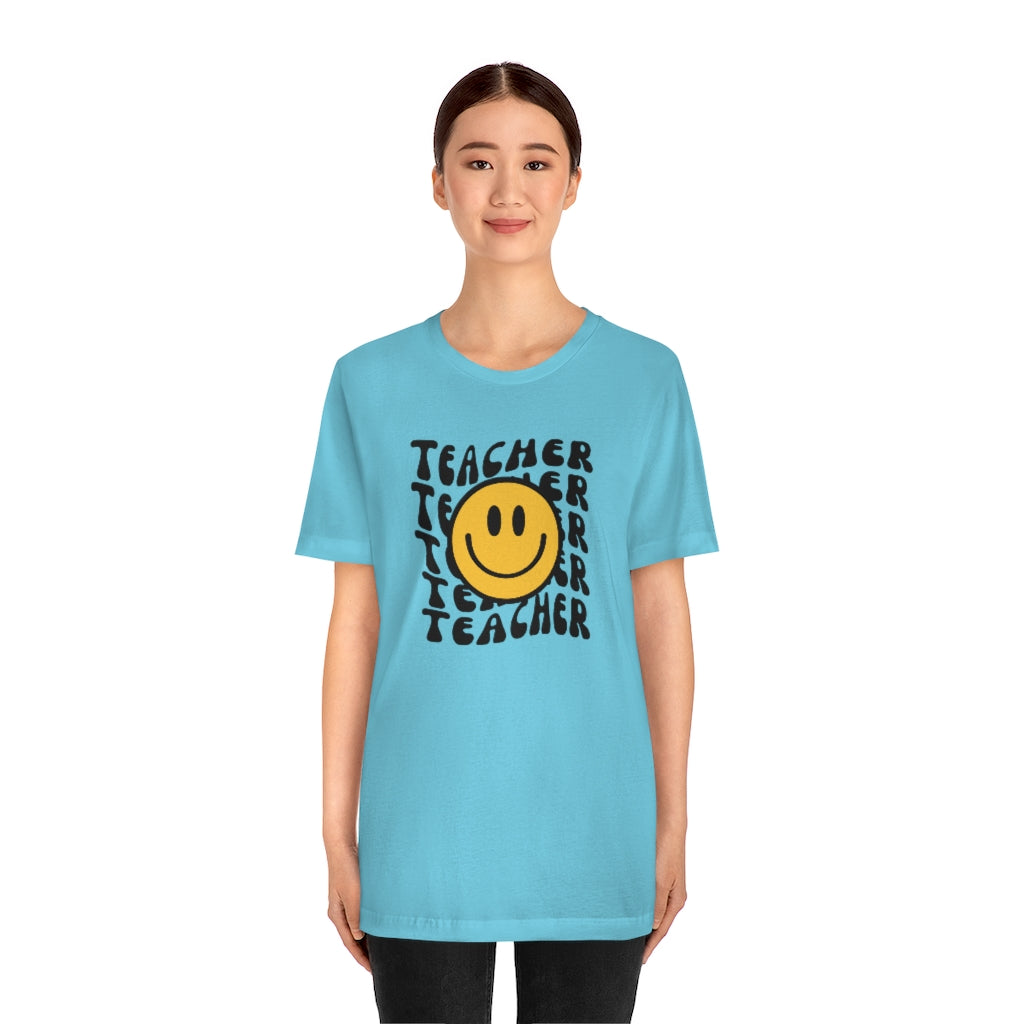Happy Teacher Retro Print Unisex Jersey Short Sleeve Tee