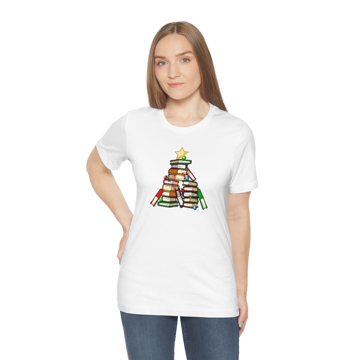Holiday Tree of Books Unisex Jersey Short Sleeve Tee