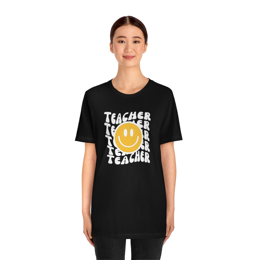 Happy Teacher Retro Print Unisex Jersey Short Sleeve Tee