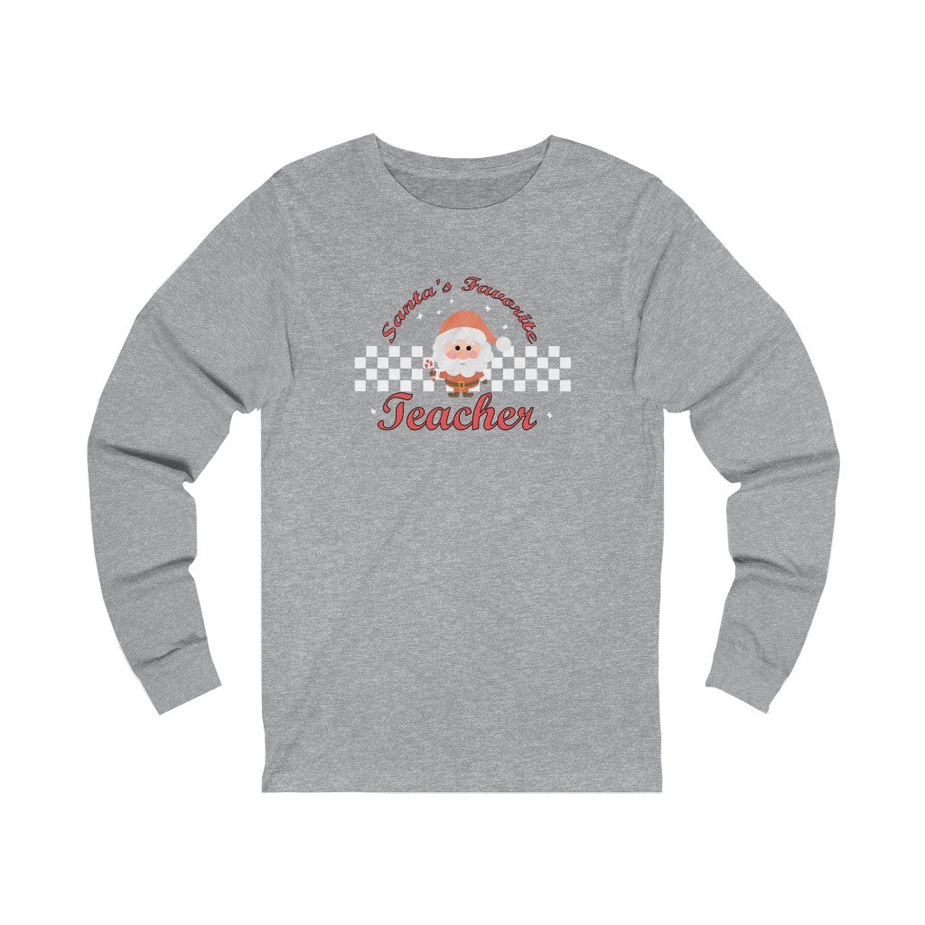 Santa's Favorite Teacher Graphic Print Unisex Jersey Long Sleeve Tee