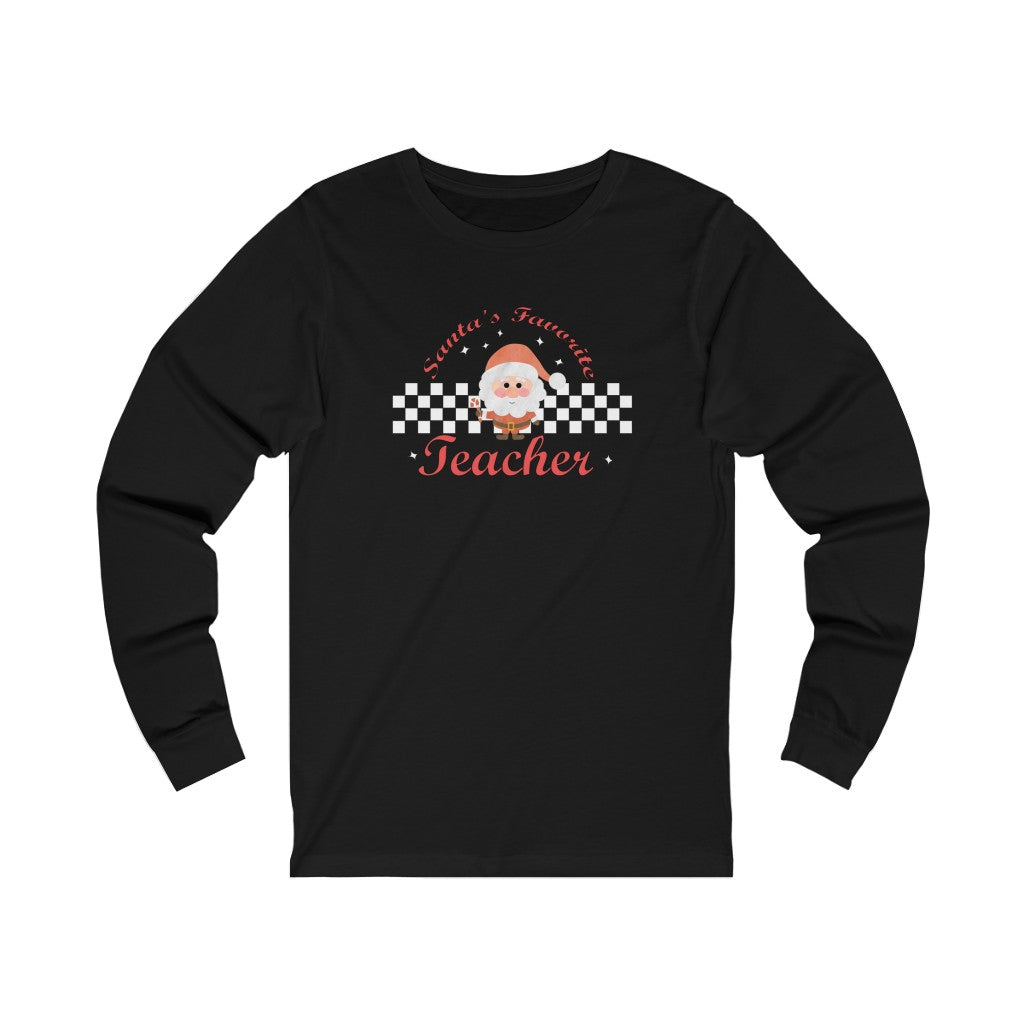 Santa's Favorite Teacher Graphic Print Unisex Jersey Long Sleeve Tee