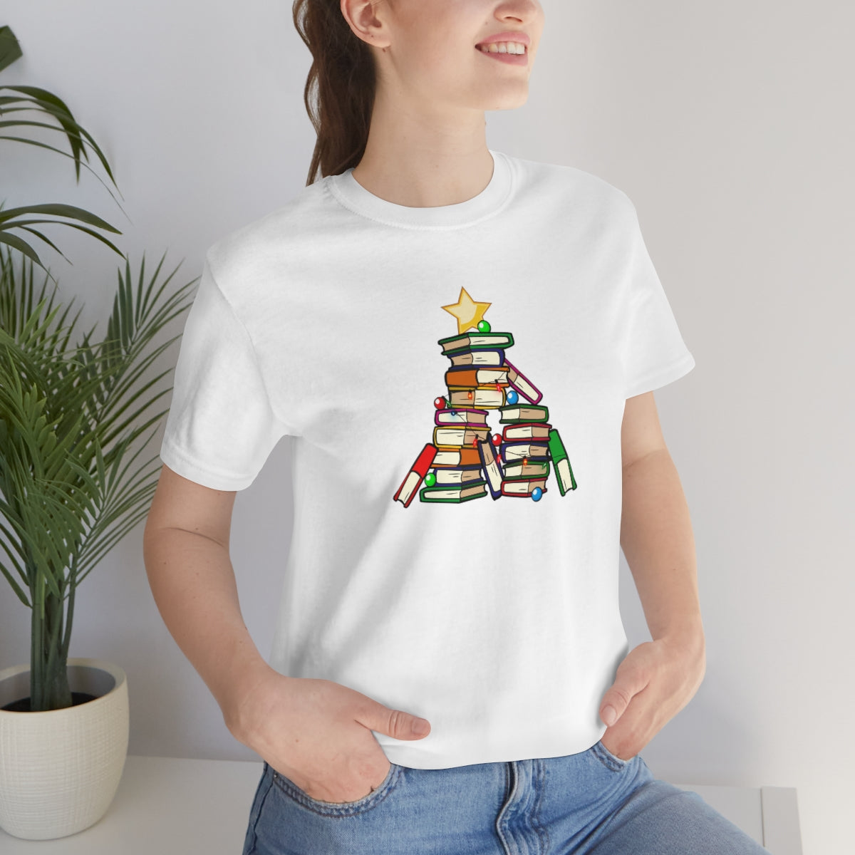 Holiday Tree of Books Unisex Jersey Short Sleeve Tee