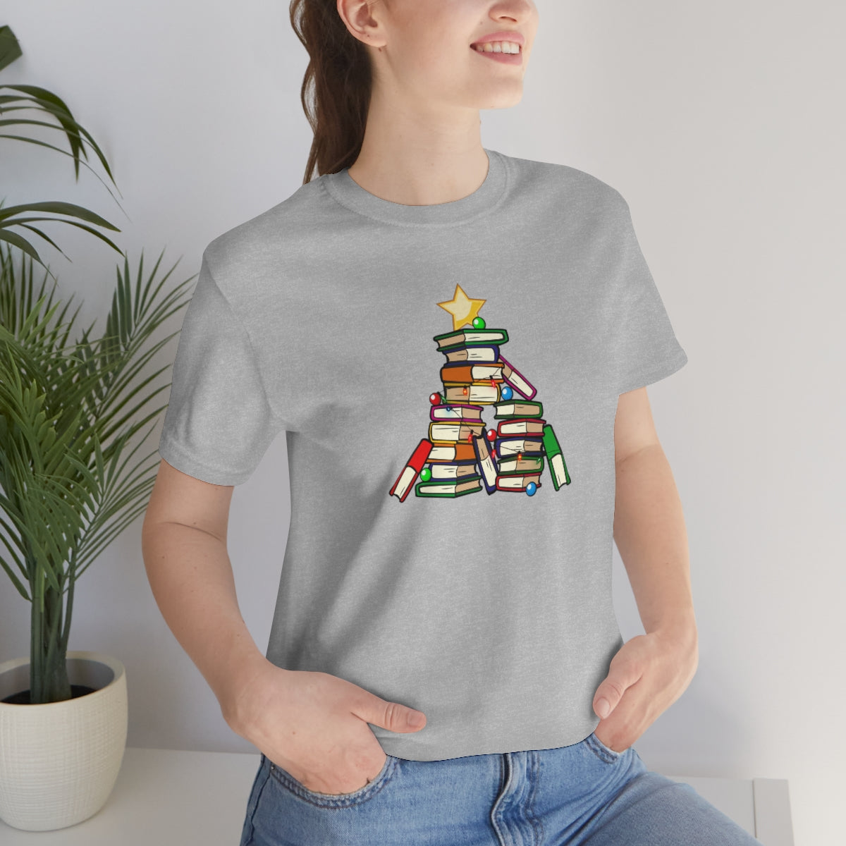 Holiday Tree of Books Unisex Jersey Short Sleeve Tee