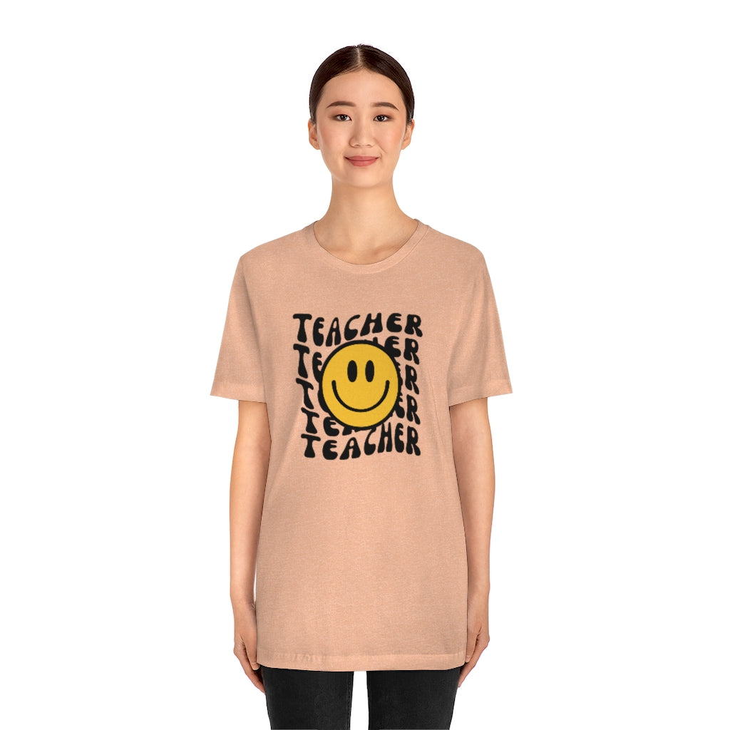 Happy Teacher Retro Print Unisex Jersey Short Sleeve Tee
