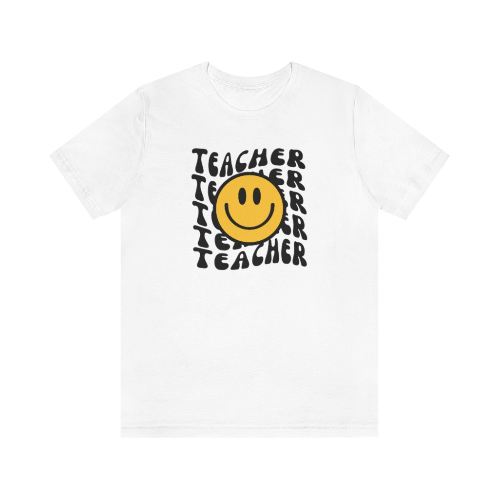 Happy Teacher Retro Print Unisex Jersey Short Sleeve Tee