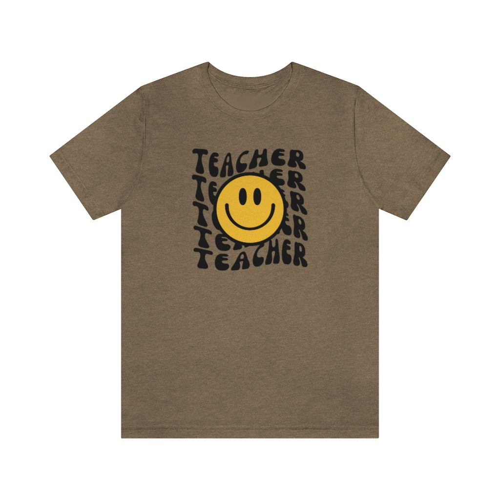 Happy Teacher Retro Print Unisex Jersey Short Sleeve Tee