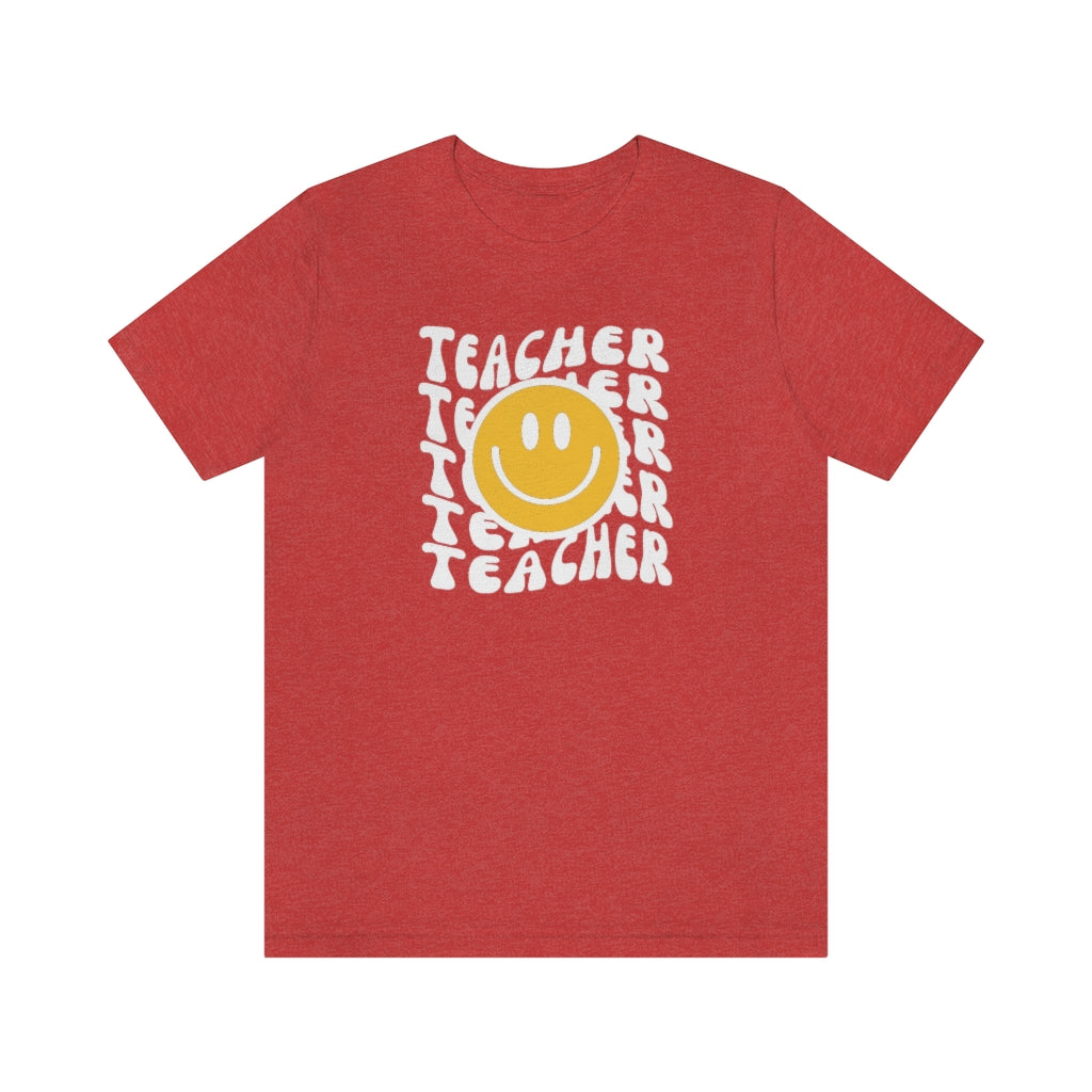 Happy Teacher Retro Print Unisex Jersey Short Sleeve Tee