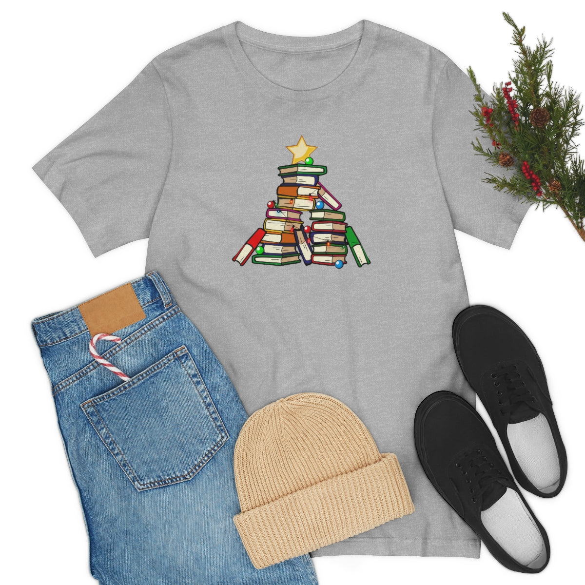 Holiday Tree of Books Unisex Jersey Short Sleeve Tee