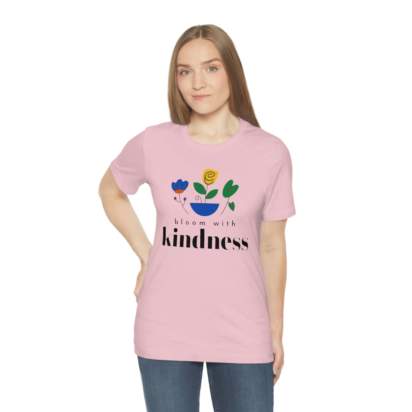 Bloom with Kindness Black Lettering Unisex Jersey Short Sleeve Tee