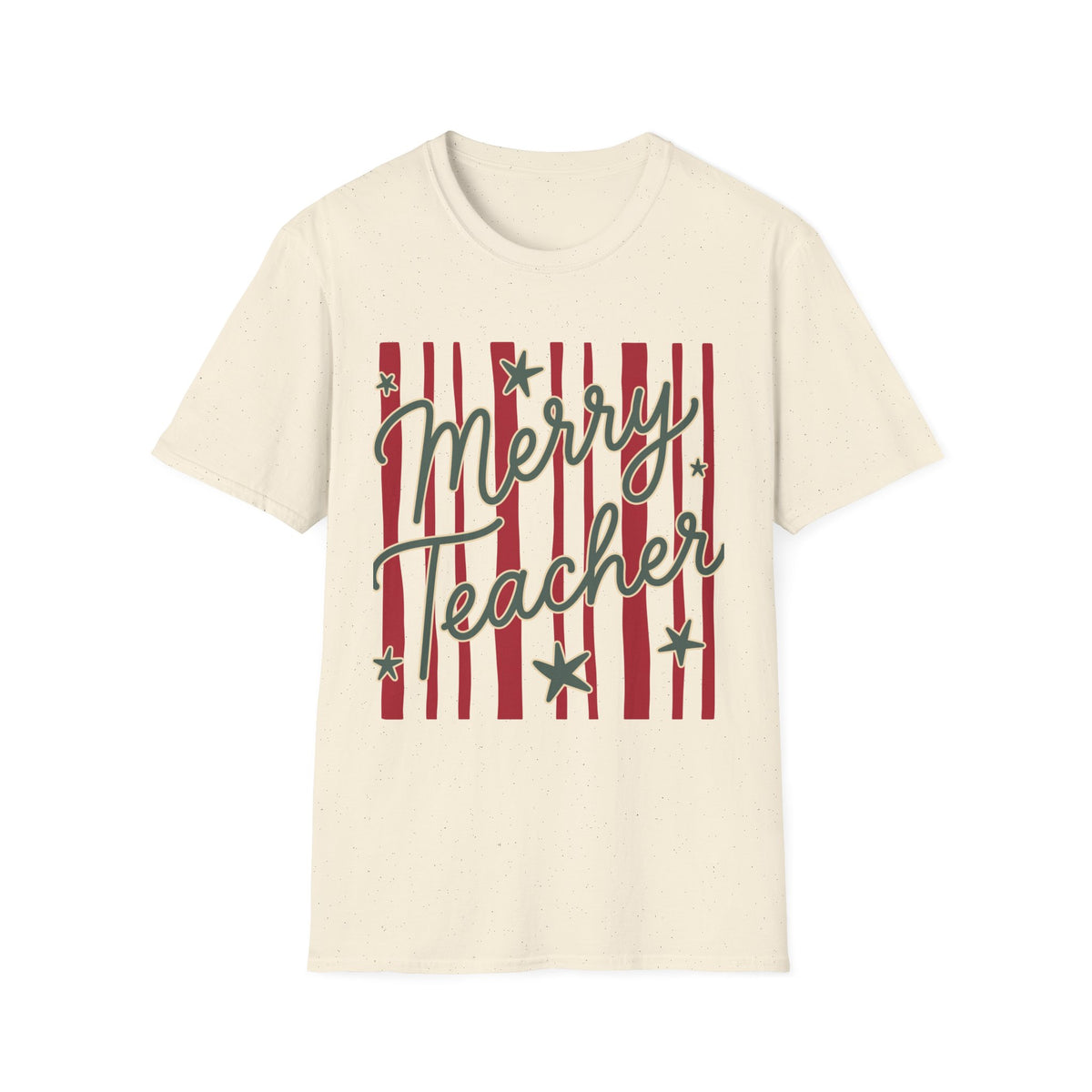 Merry Teacher Christmas Tee Retro Holiday Stripes