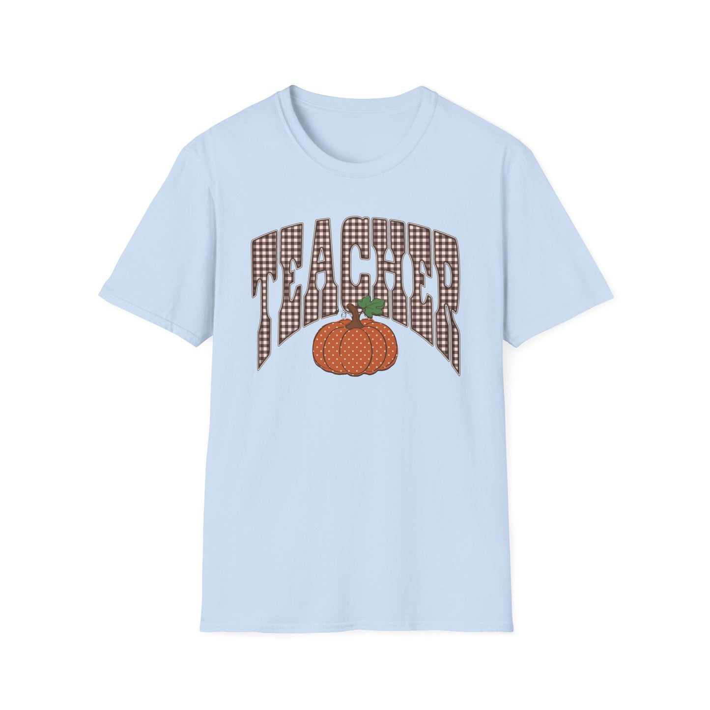 Teacher Varsity Gingham Pumpkin Fall Tee