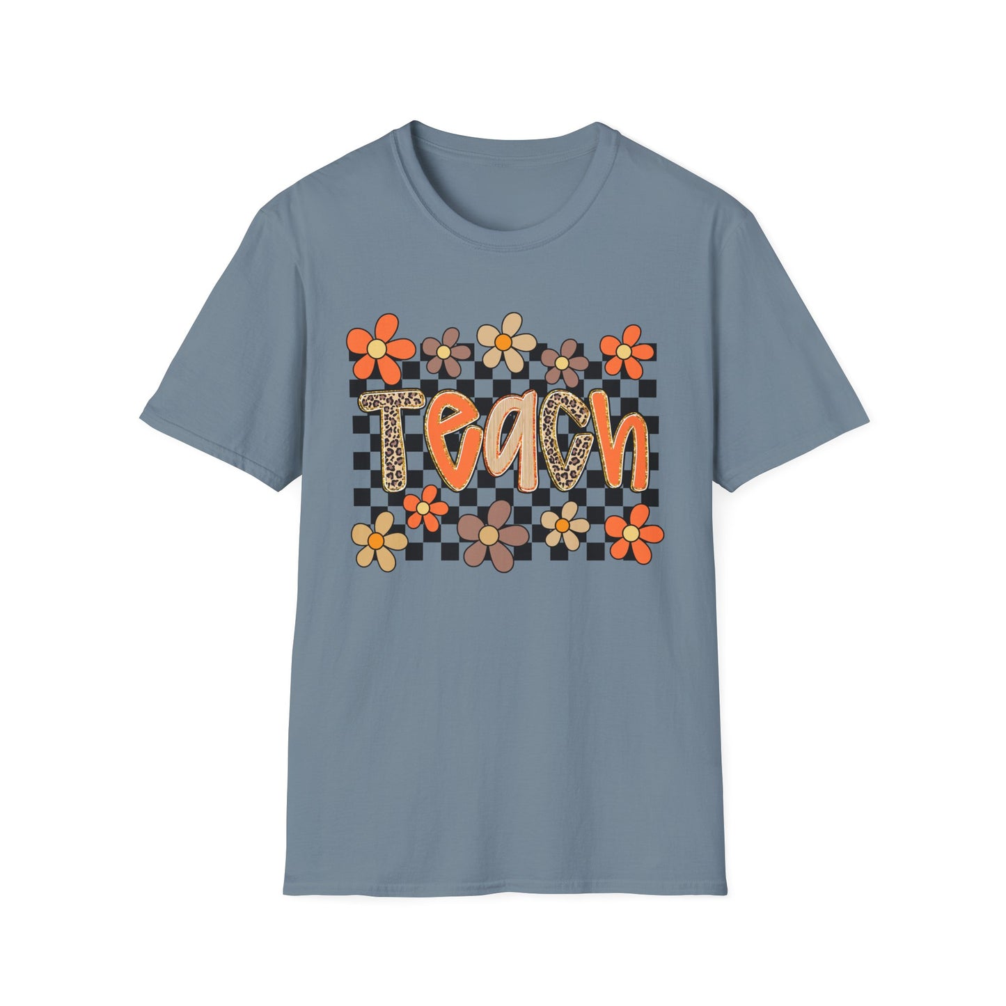 Fall Teacher Floral Checkerboard Tee