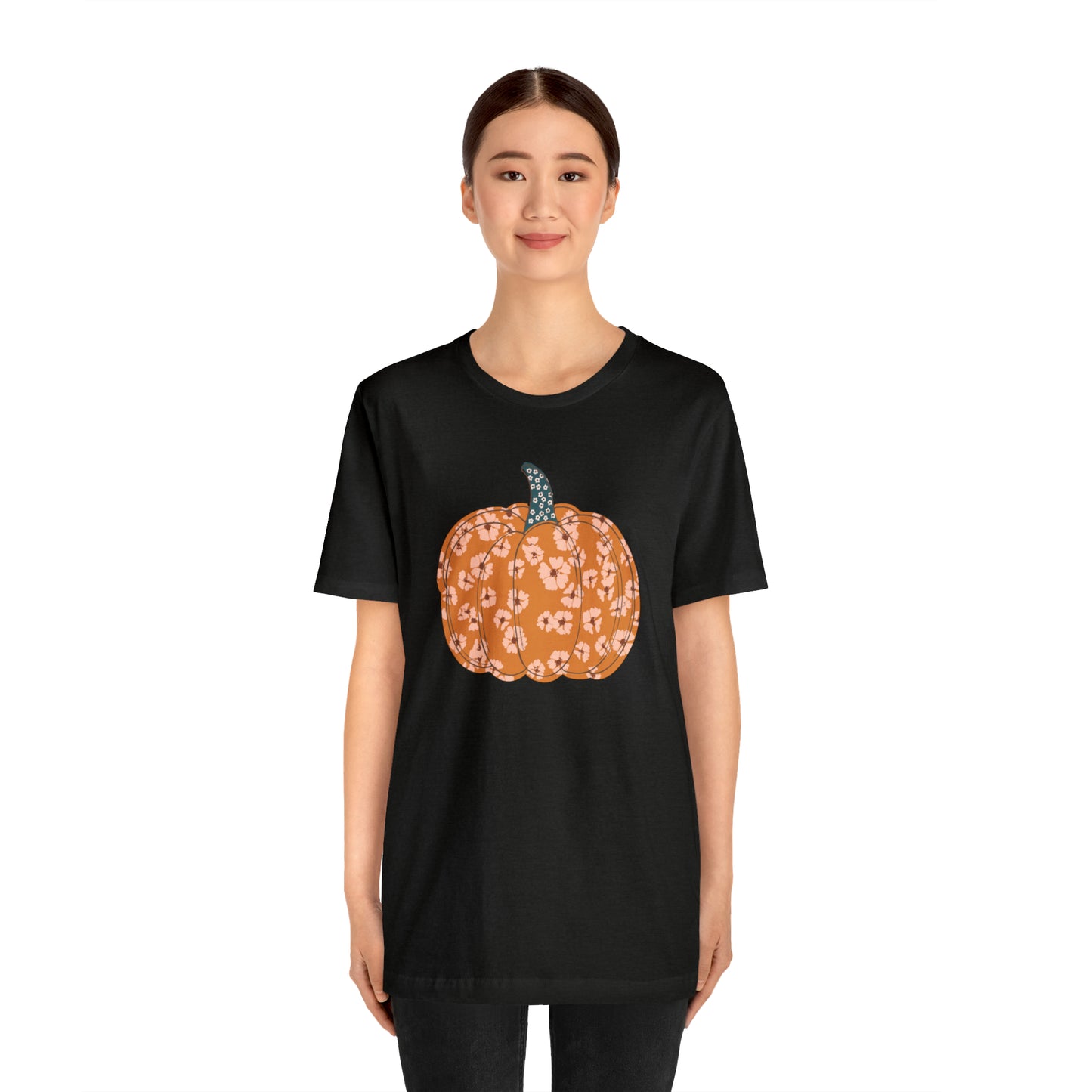 Pumpkin Retro Flower Unisex Jersey Short Sleeve Tee