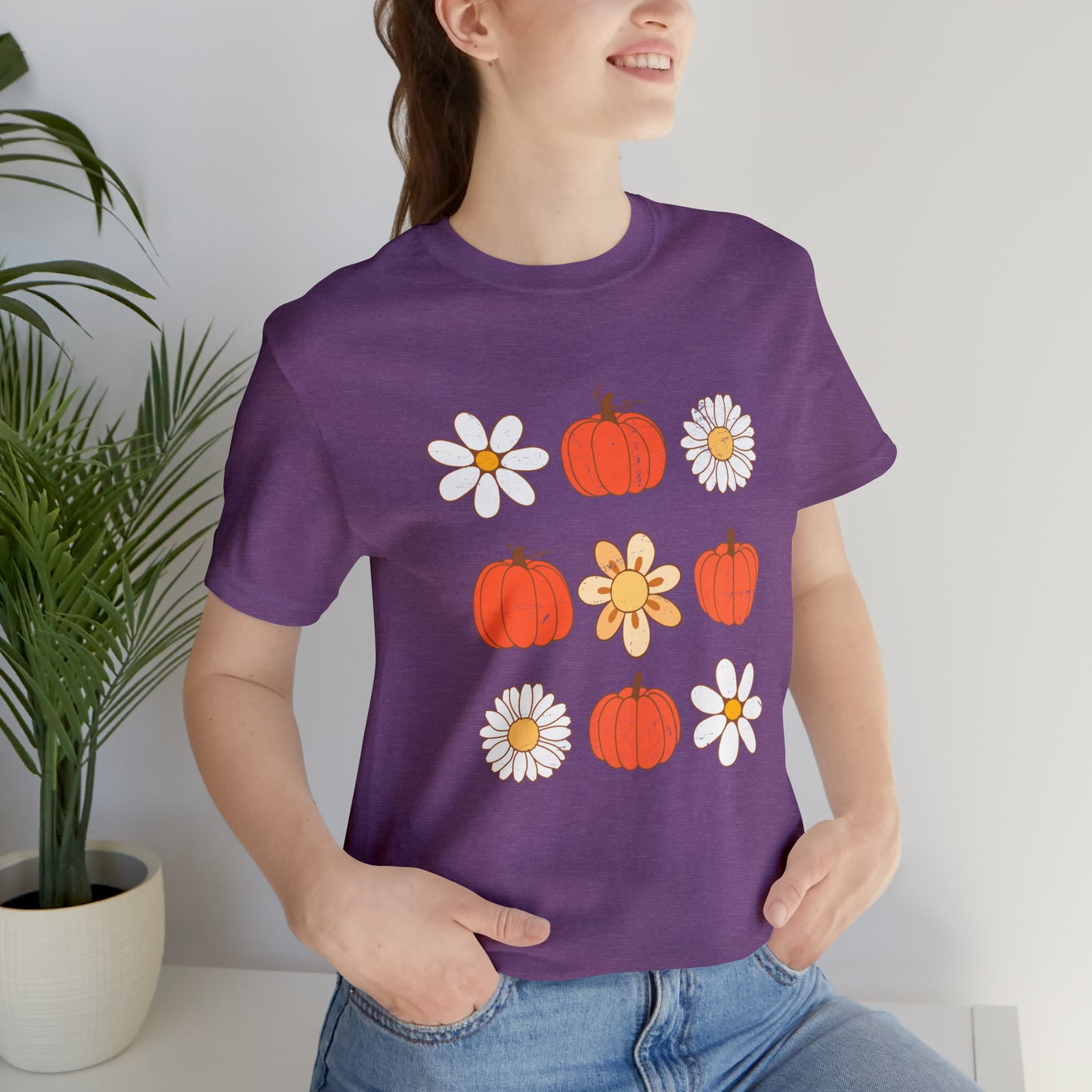 Pumpkins & Flowers Retro Unisex Jersey Short Sleeve Tee