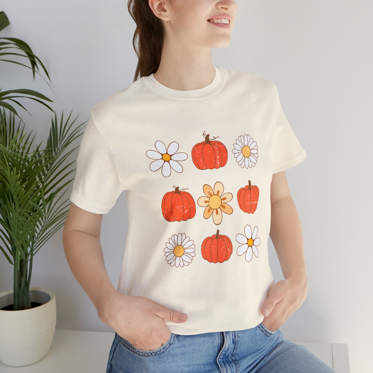 Pumpkins & Flowers Retro Unisex Jersey Short Sleeve Tee