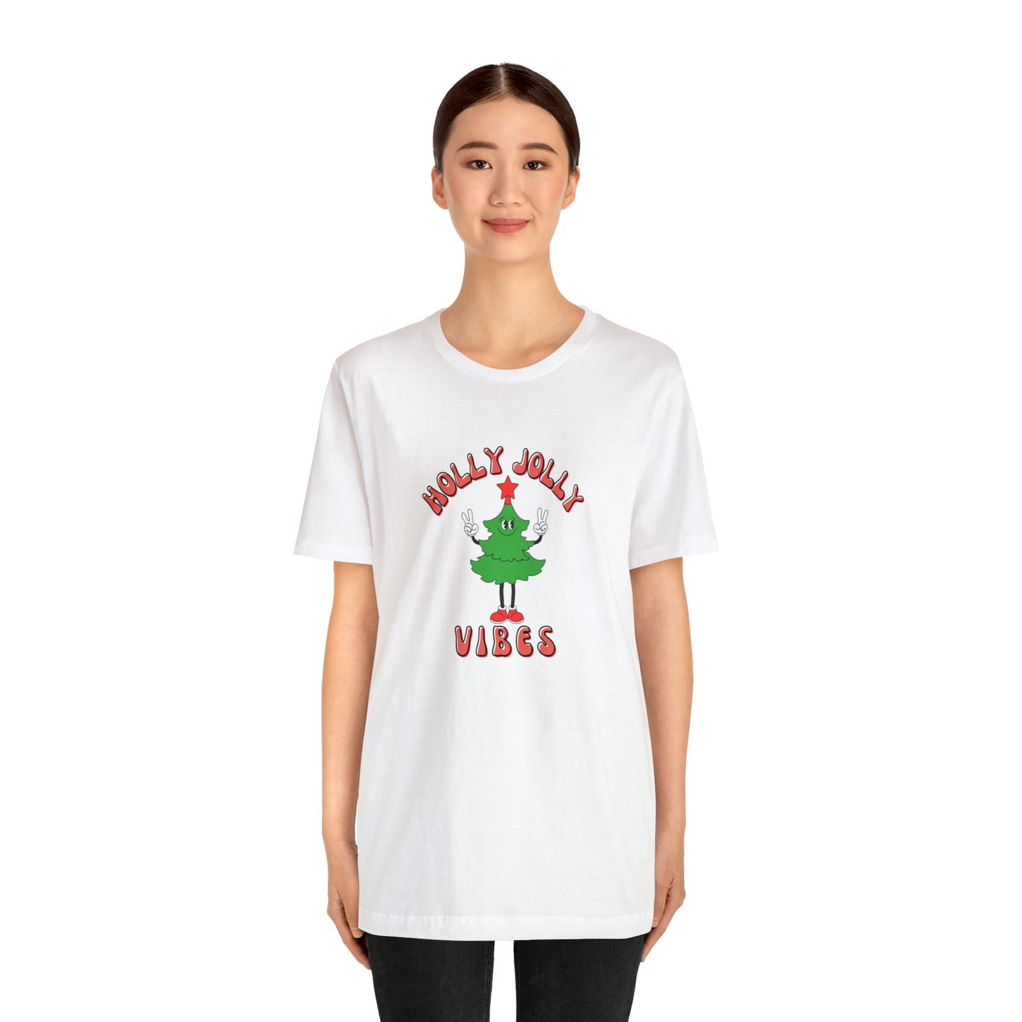 Holly Jolly Vibes Retro Tree Unisex Jersey Short Sleeve Tee