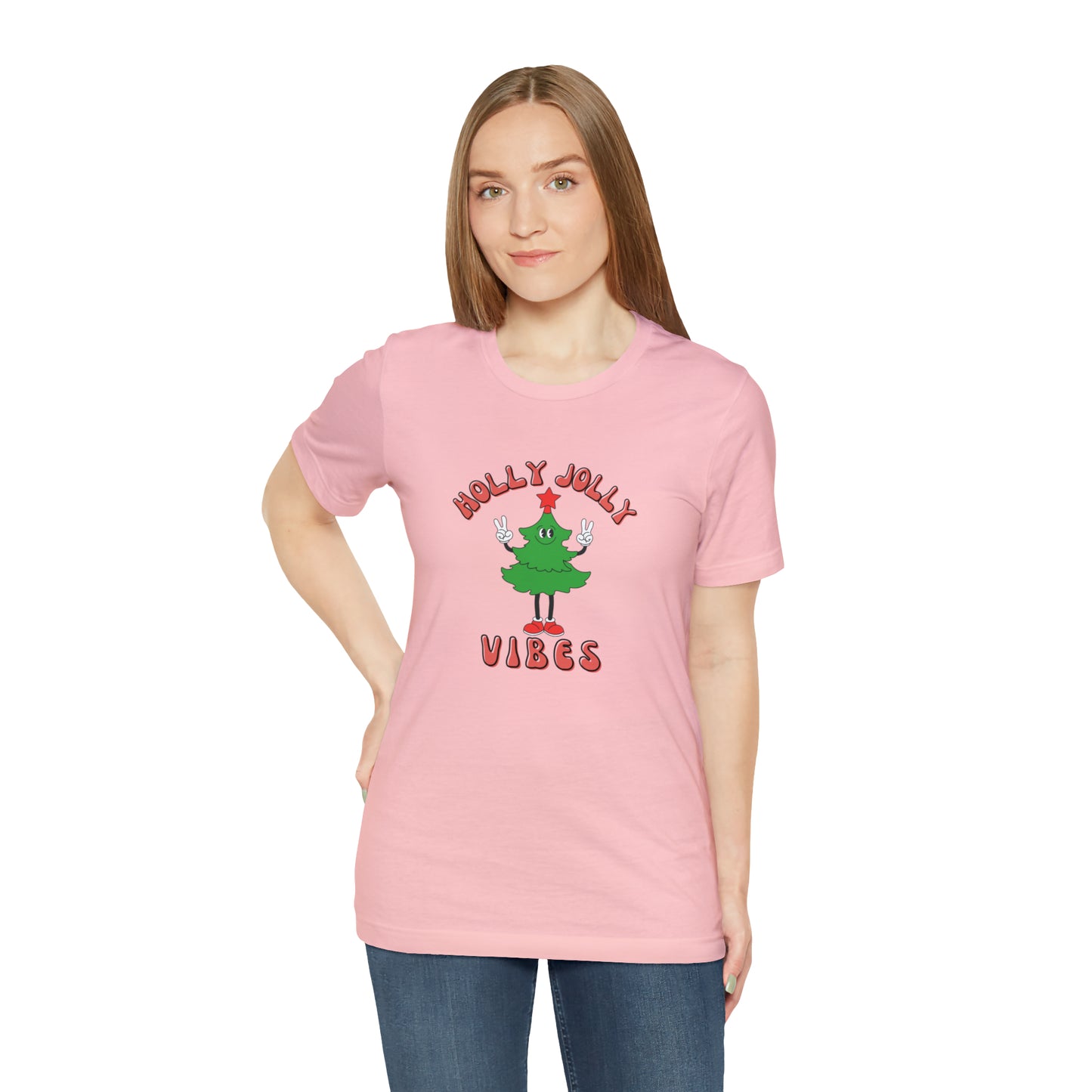 Holly Jolly Vibes Retro Tree Unisex Jersey Short Sleeve Tee