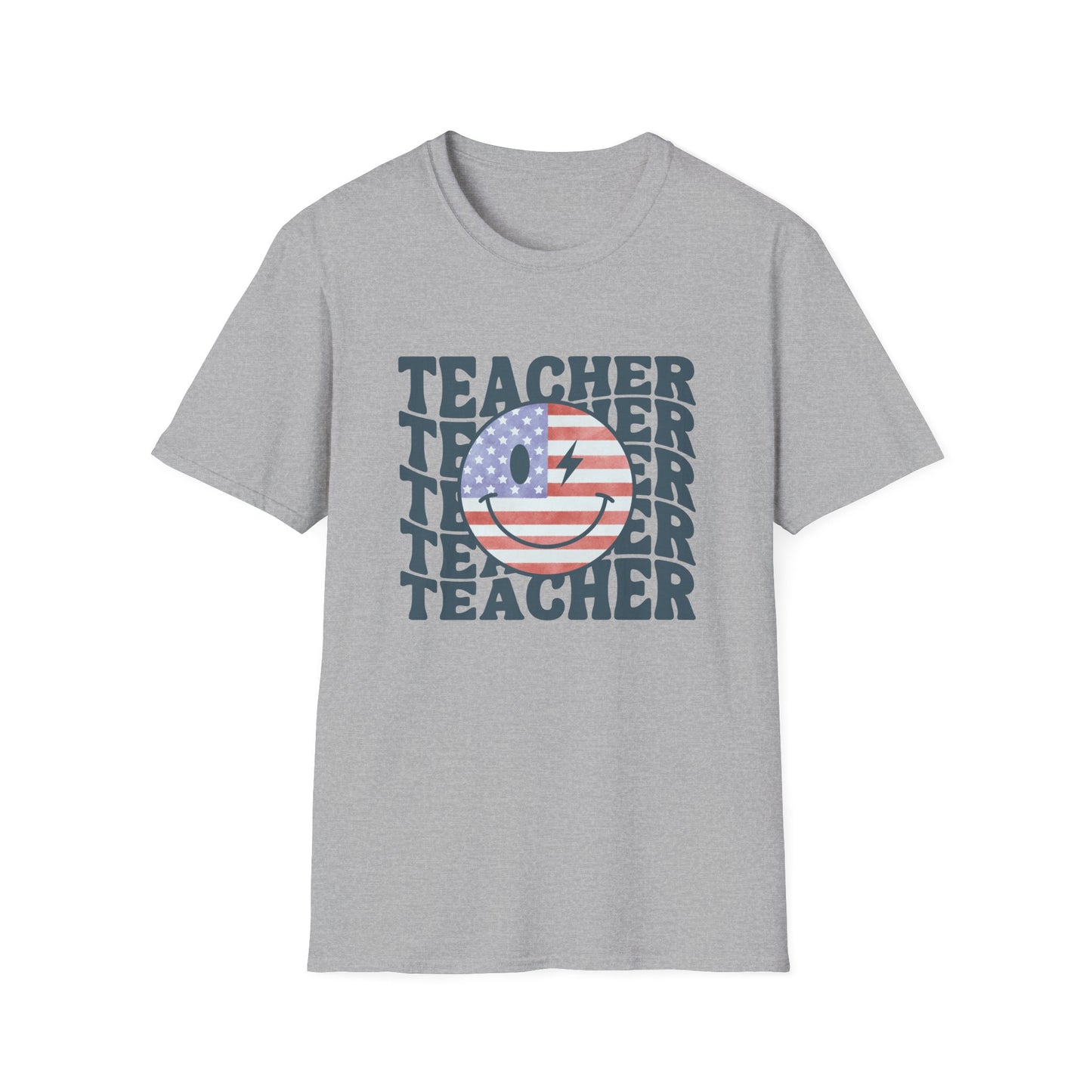 Teacher Smiley Retro USA Flag Tee