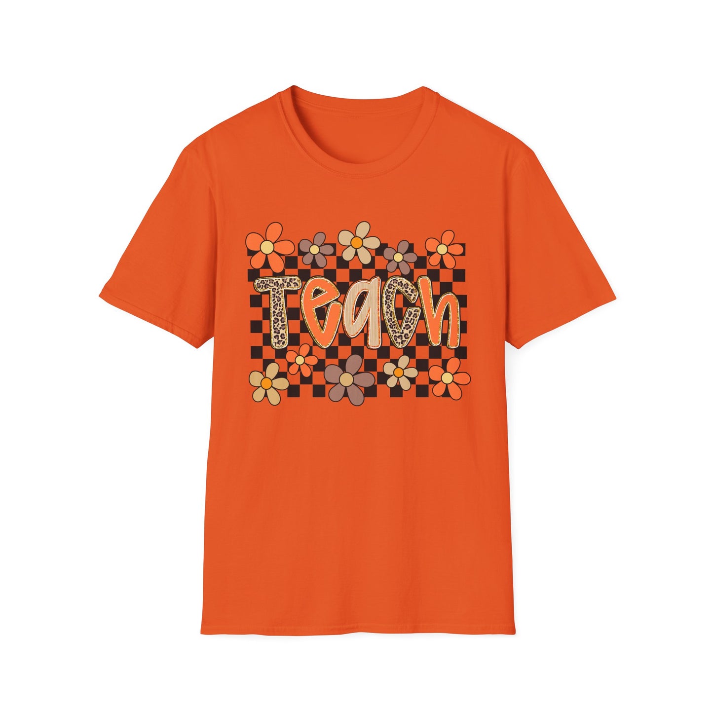 Fall Teacher Floral Checkerboard Tee