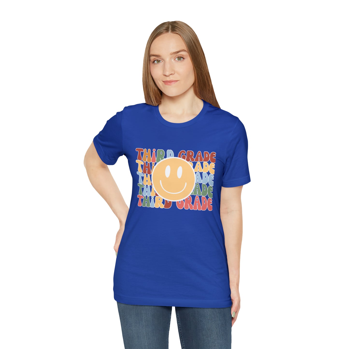 Third Grade Smiley Retro Print Unisex Jersey Short Sleeve Tee