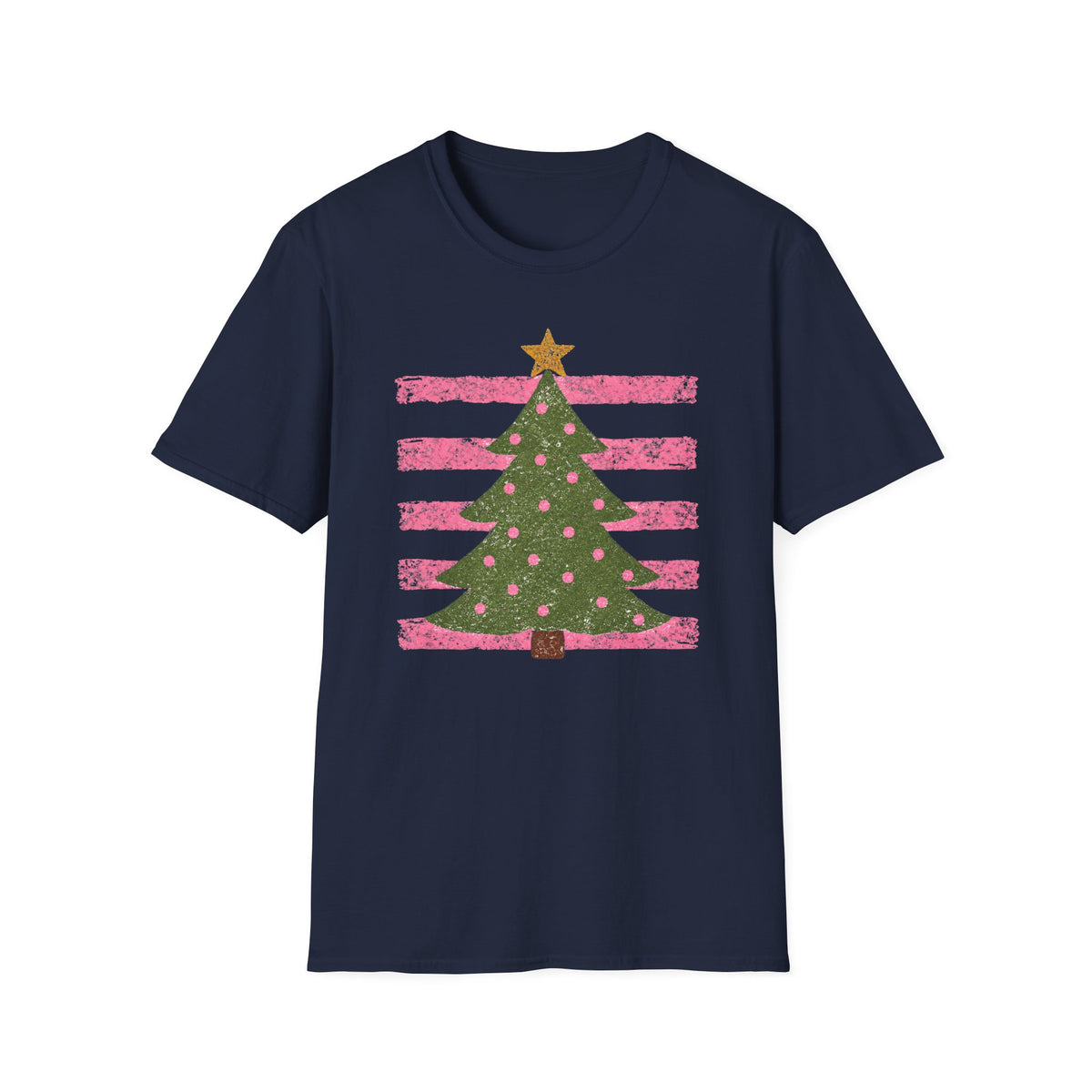 Christmas Tree Tee Pink Stripes Holiday T-Shirt