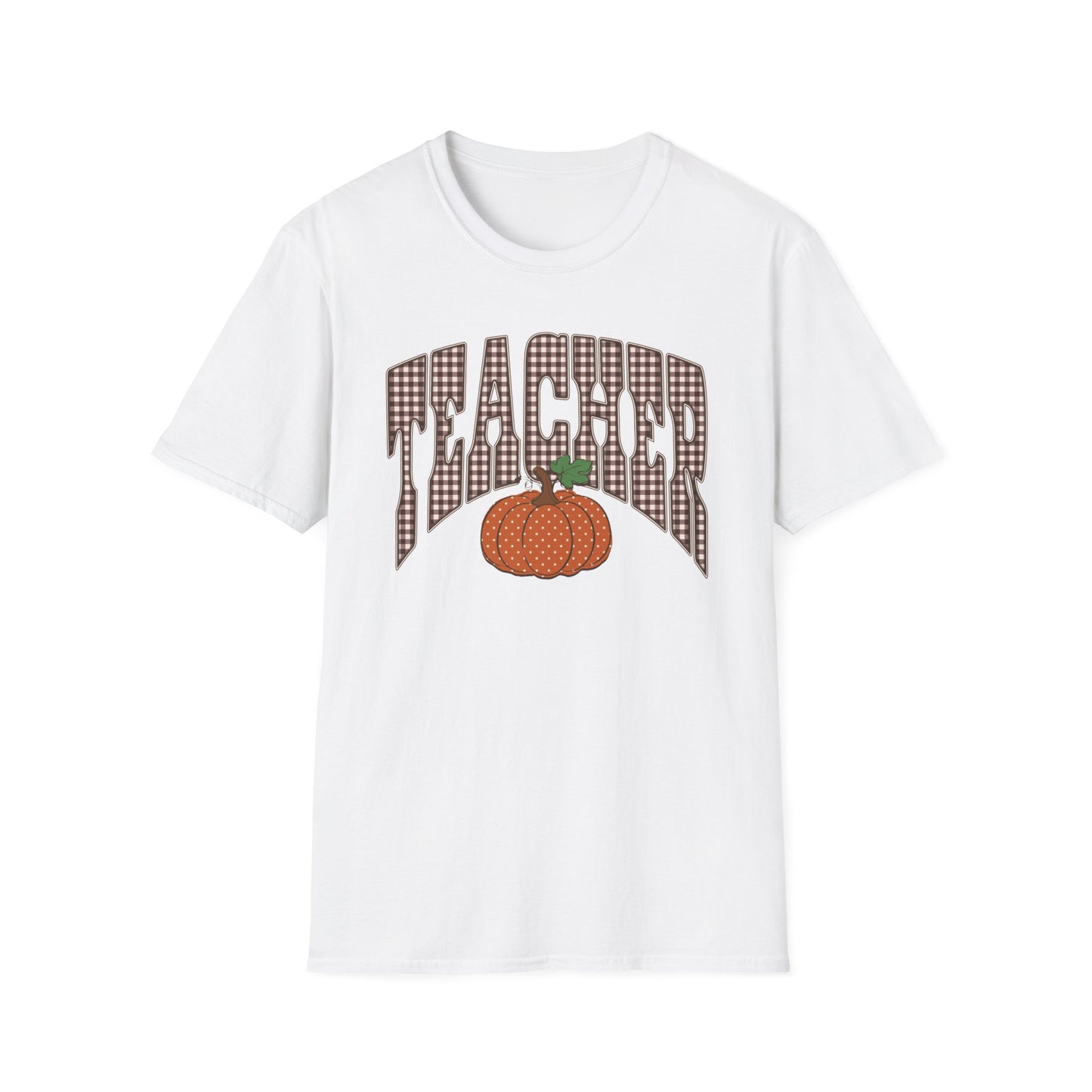 Teacher Varsity Gingham Pumpkin Fall Tee