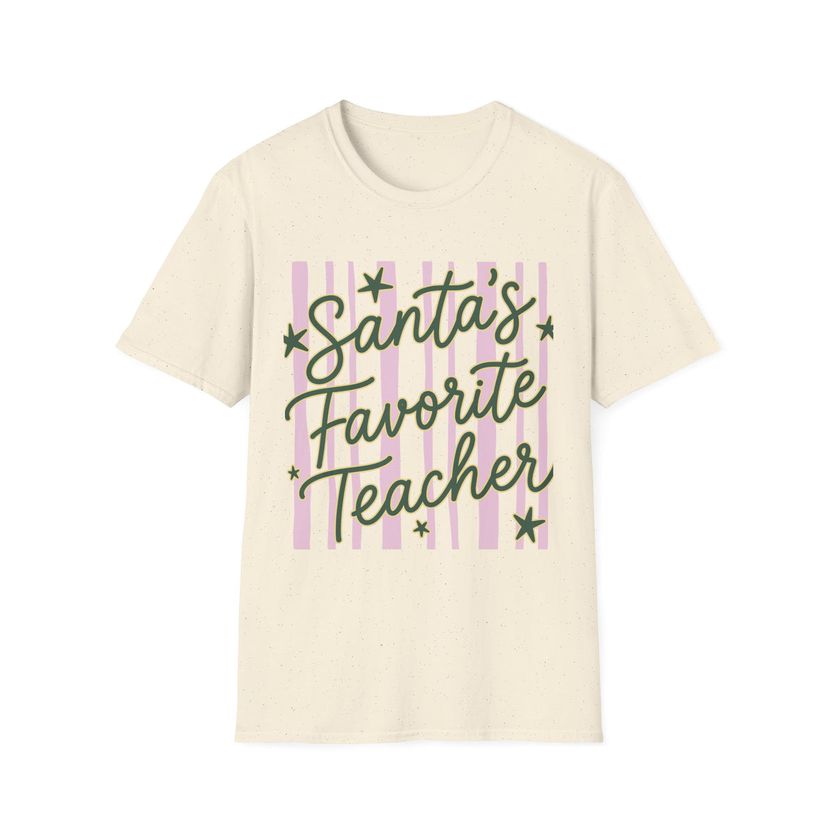Santa’s Favorite Teacher Christmas Tee Retro Pink Stripes