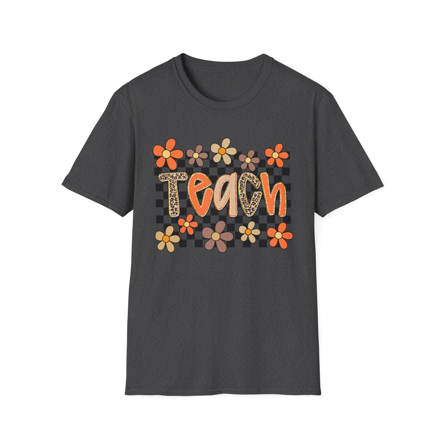 Fall Teacher Floral Checkerboard Tee