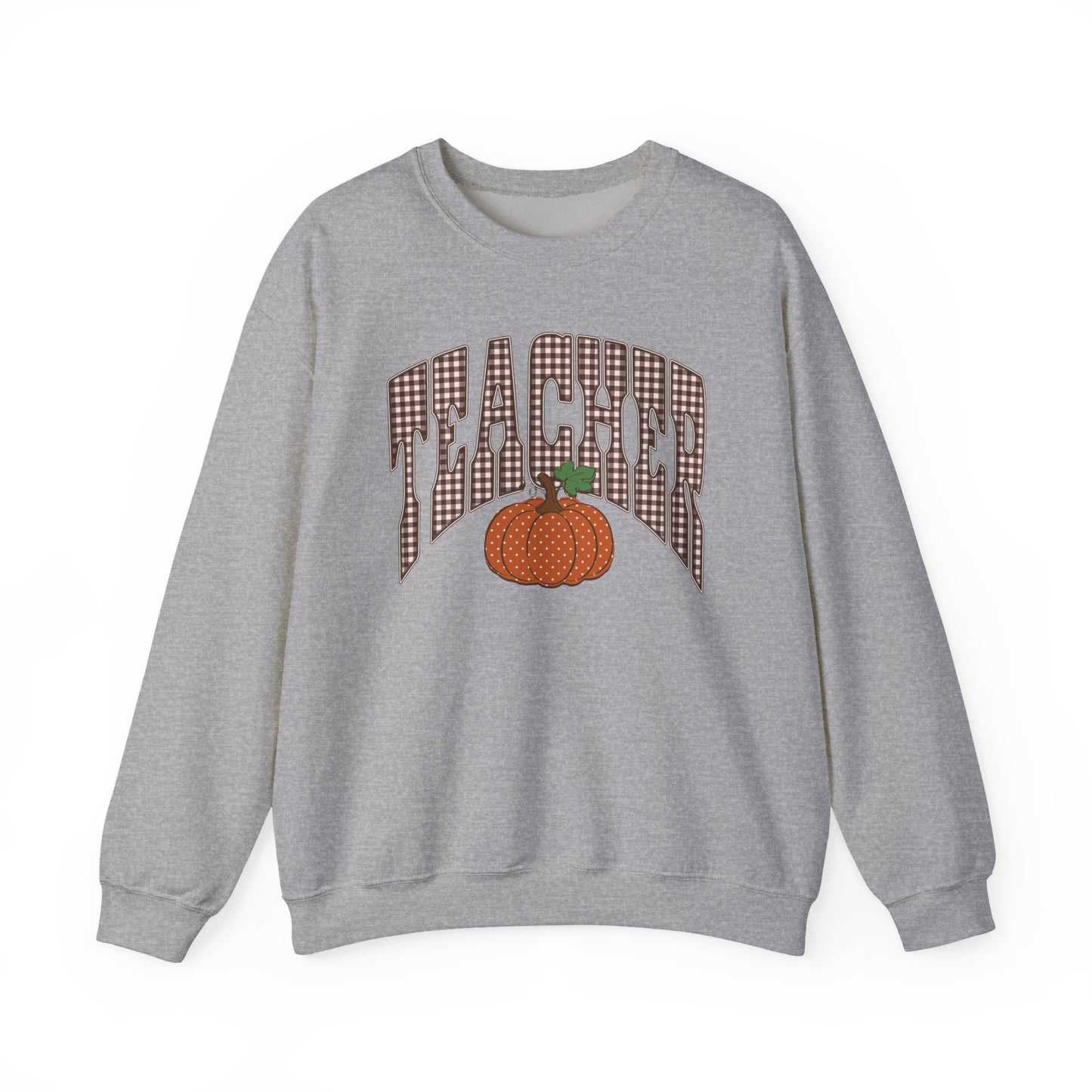 Teacher Varsity Gingham Pumpkin Fall Sweatshirt