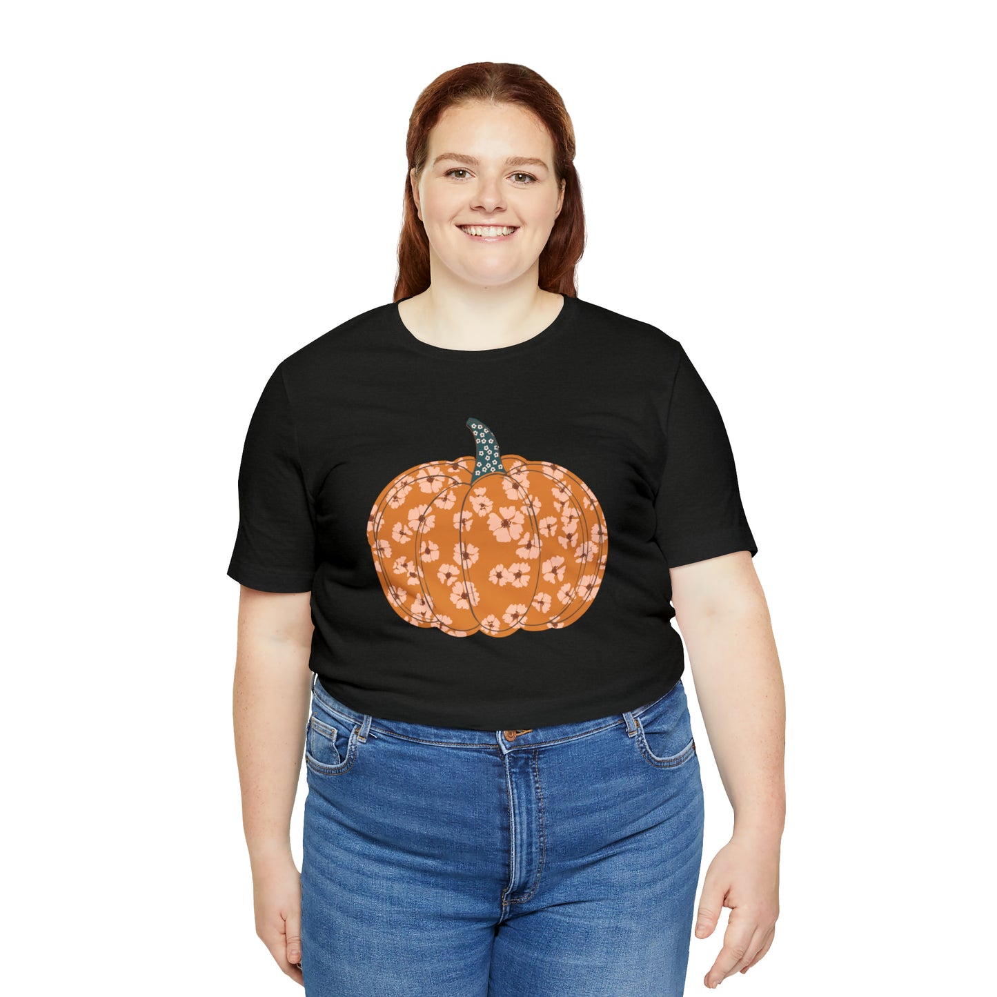 Pumpkin Retro Flower Unisex Jersey Short Sleeve Tee