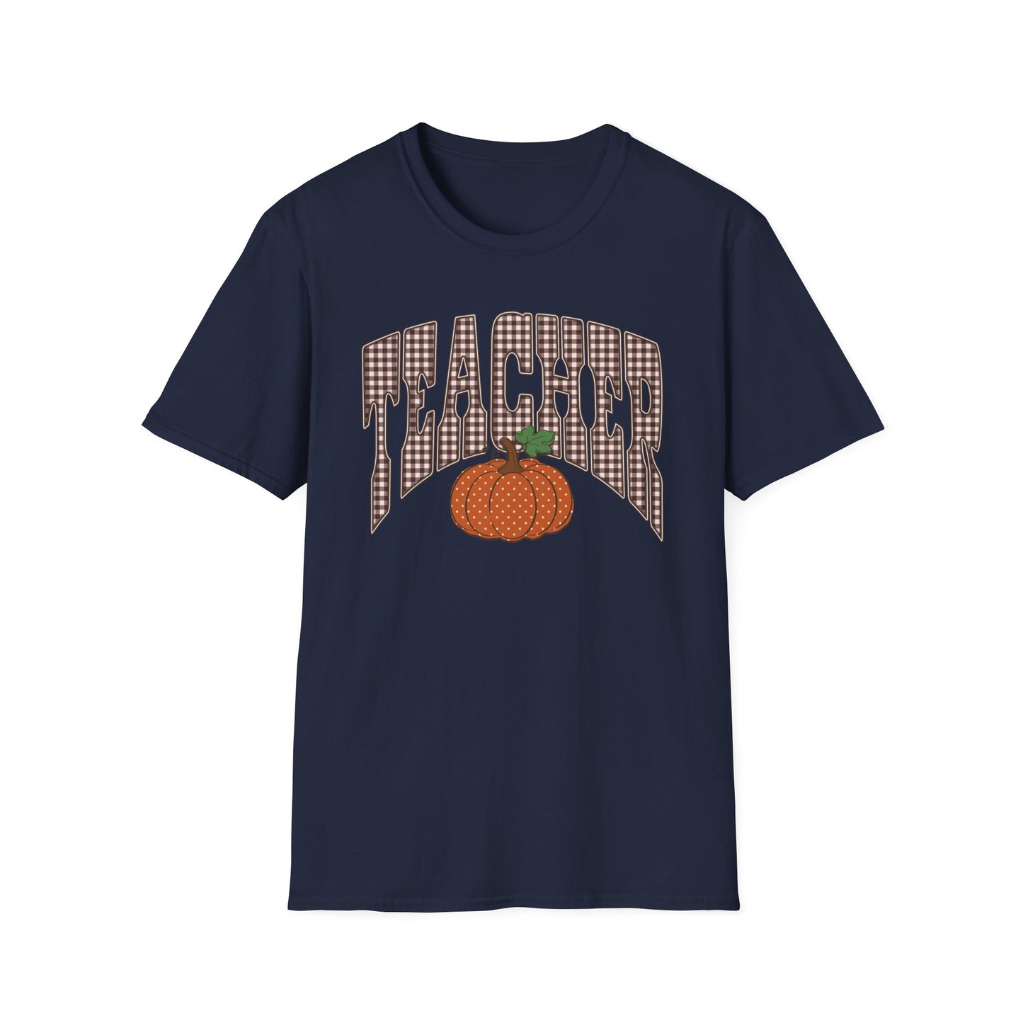 Teacher Varsity Gingham Pumpkin Fall Tee