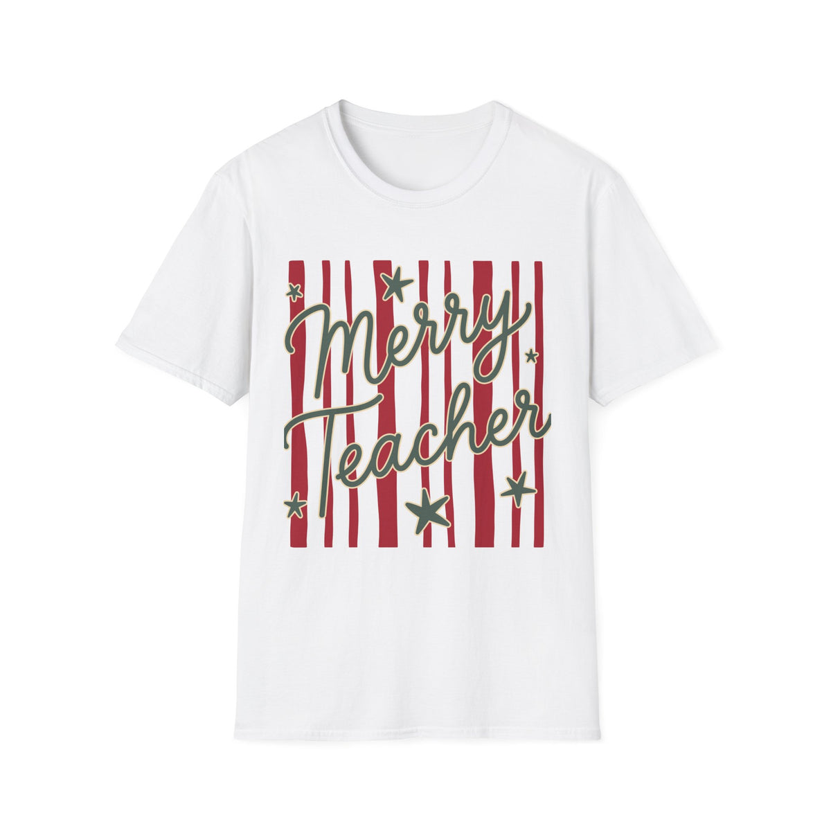 Merry Teacher Christmas Tee Retro Holiday Stripes