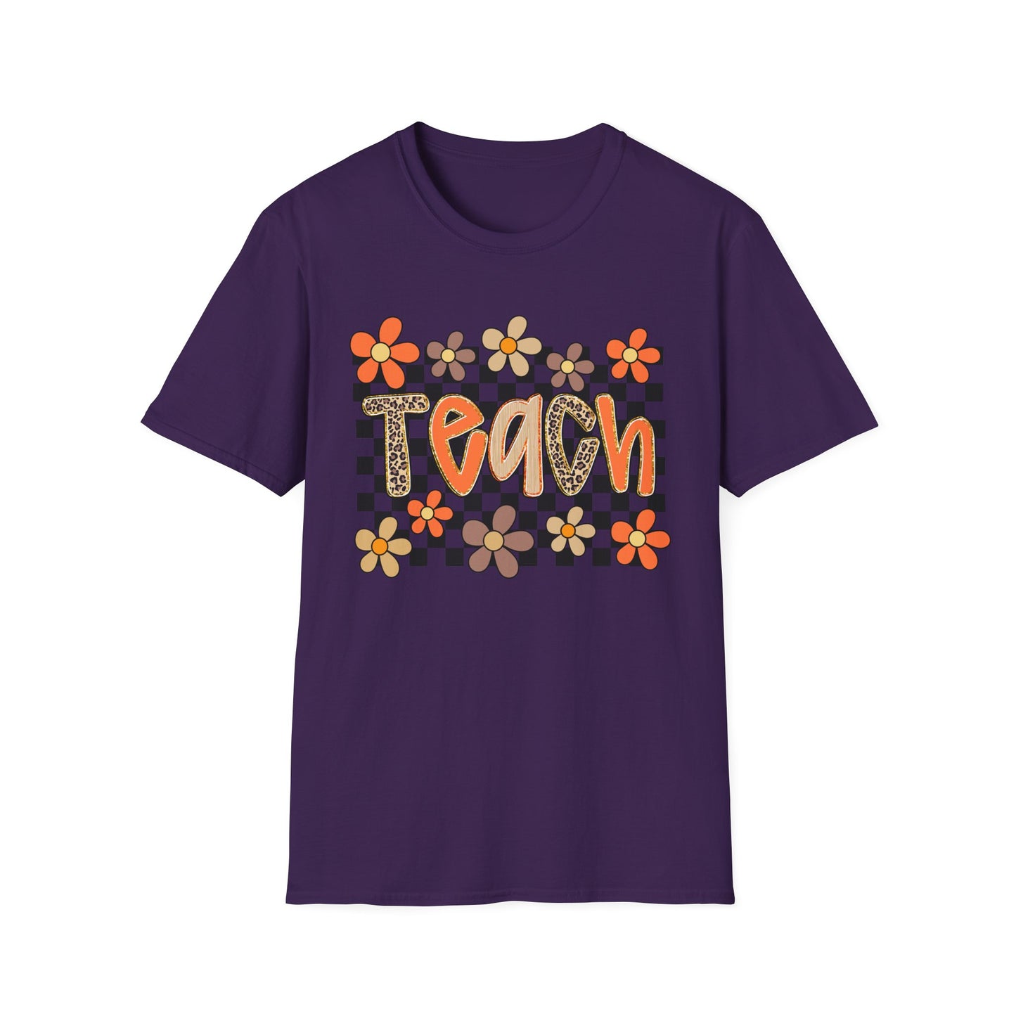 Fall Teacher Floral Checkerboard Tee