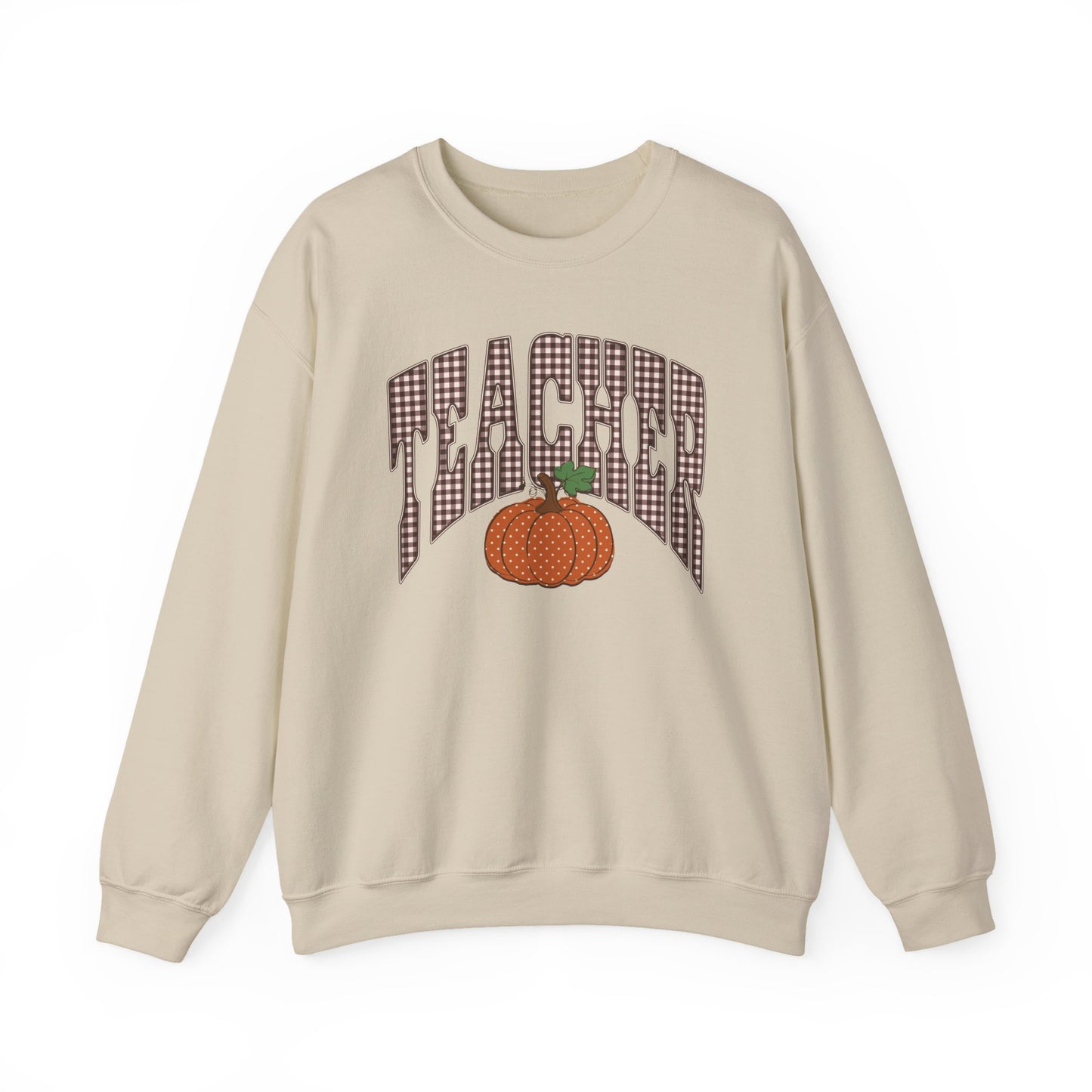 Teacher Varsity Gingham Pumpkin Fall Sweatshirt