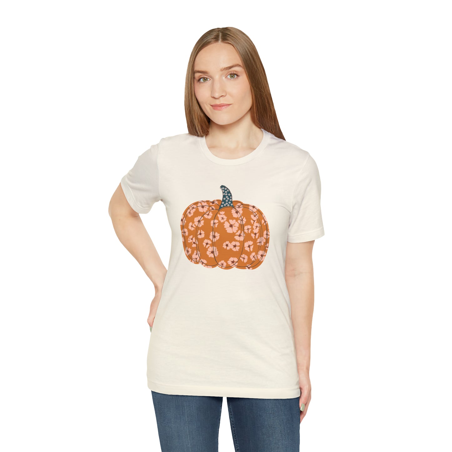Pumpkin Retro Flower Unisex Jersey Short Sleeve Tee