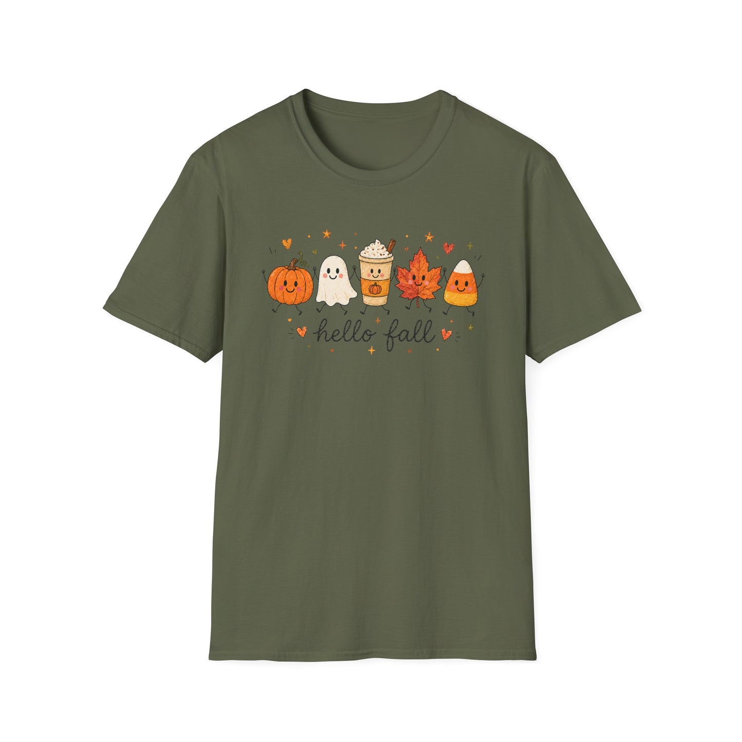 Hello Fall Cute Pumpkin, Ghost & Coffee Autumn Tee