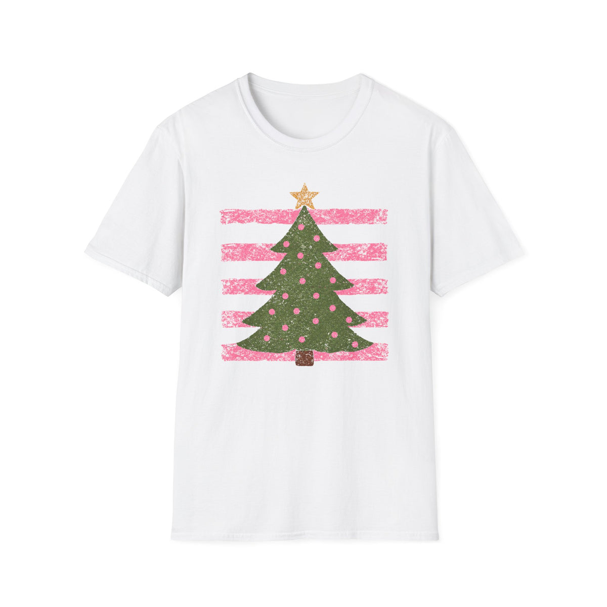 Christmas Tree Tee Pink Stripes Holiday T-Shirt
