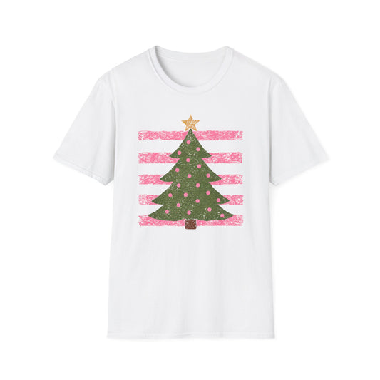 Christmas Tree Tee Pink Stripes Holiday T-Shirt