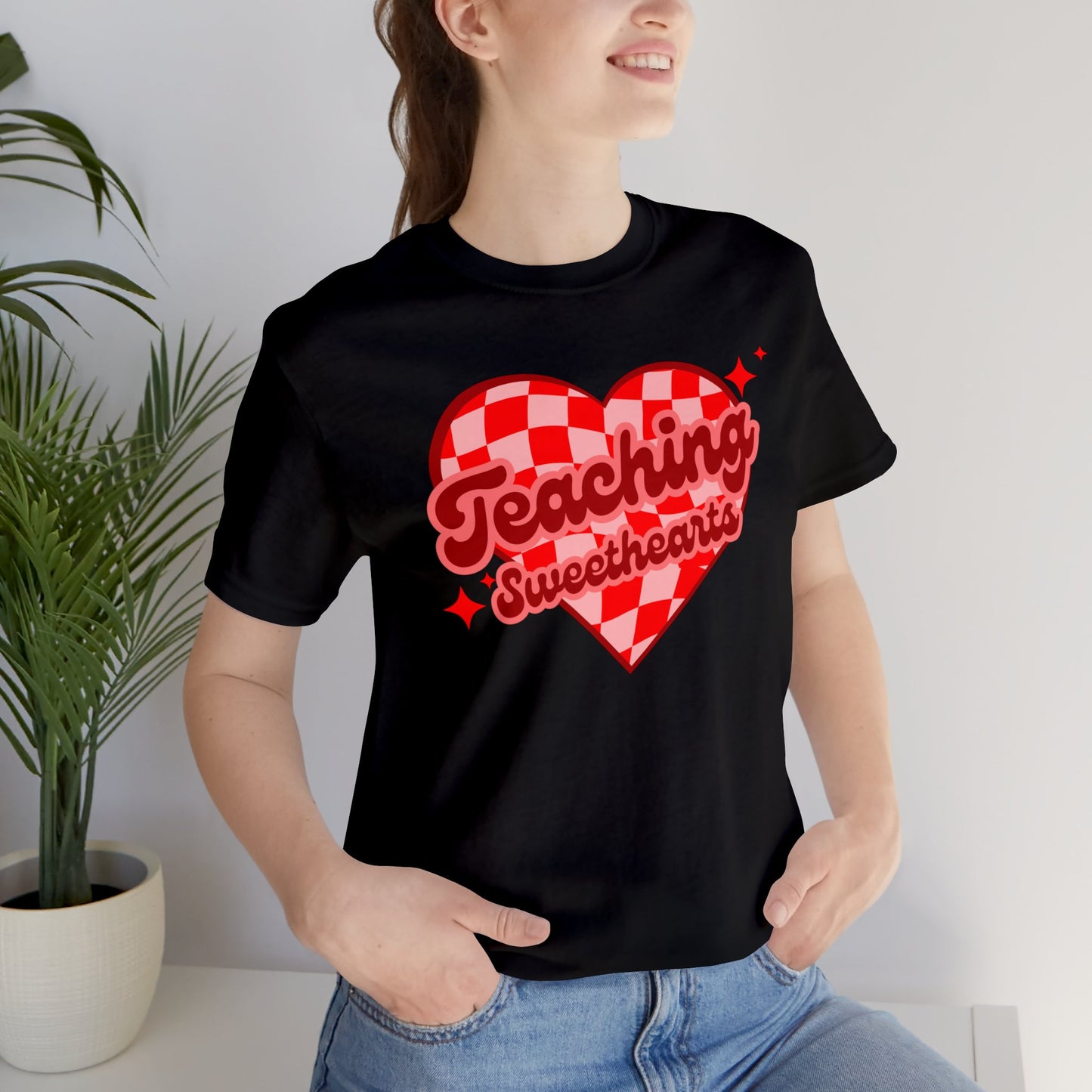 Teaching Sweethearts Retro Checkered Unisex Jersey Short Sleeve Tee