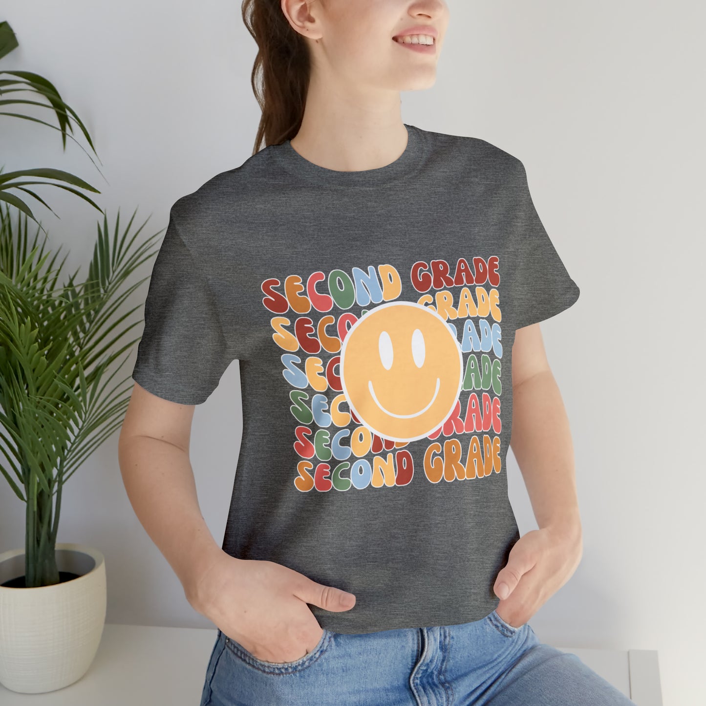 Second Grade Smiley Retro Print Unisex Jersey Short Sleeve Tee