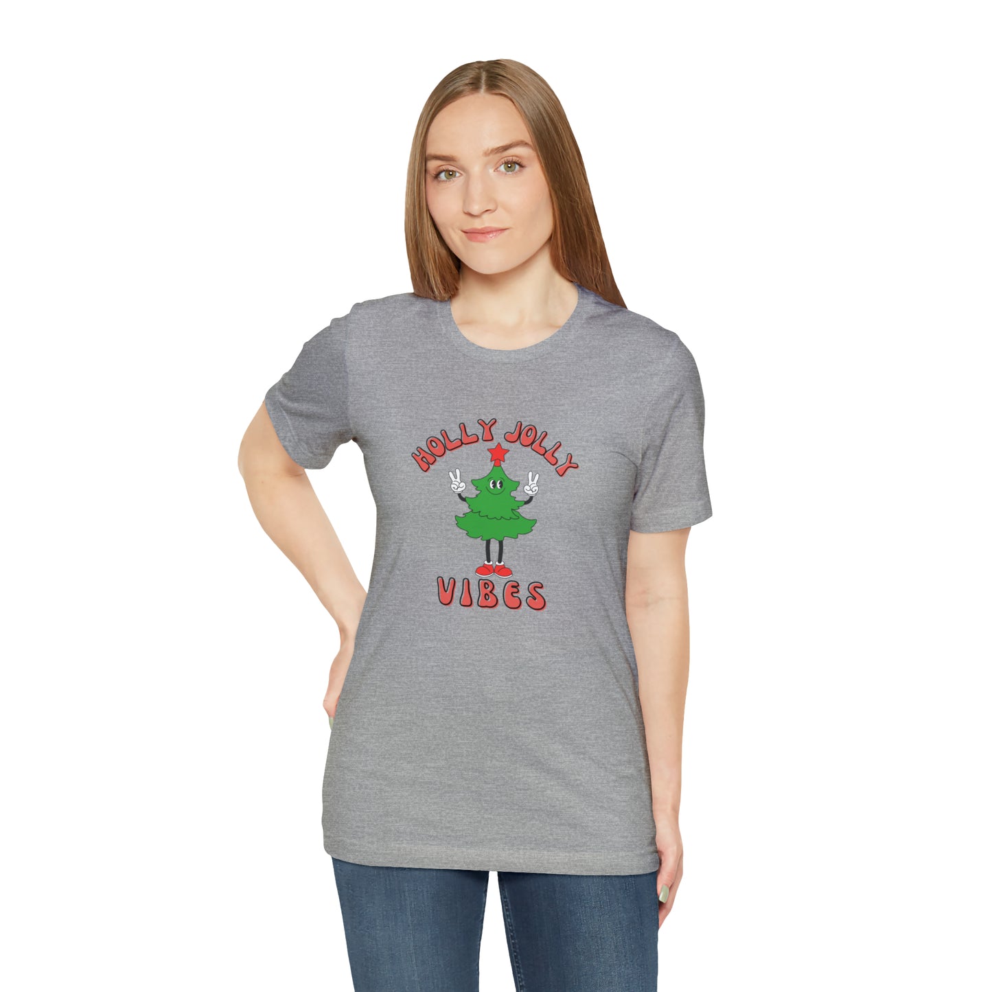 Holly Jolly Vibes Retro Tree Unisex Jersey Short Sleeve Tee