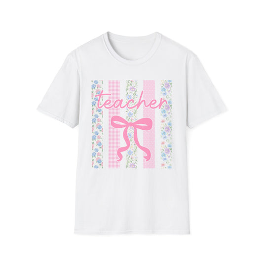 Teacher Floral Bow Coquette Graphic Tee | Vintage Aesthetic Shirt