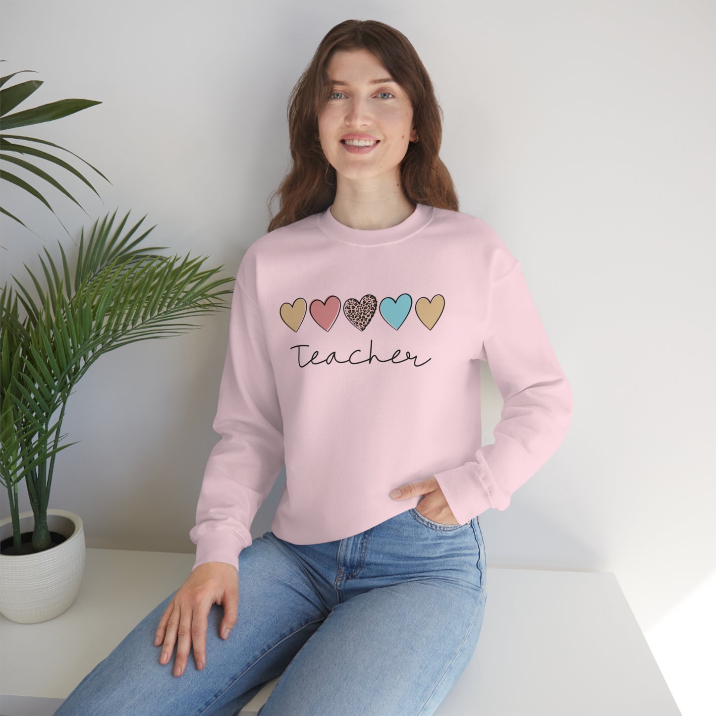 Teacher with Hearts Unisex Heavy Blend™ Crewneck Sweatshirt