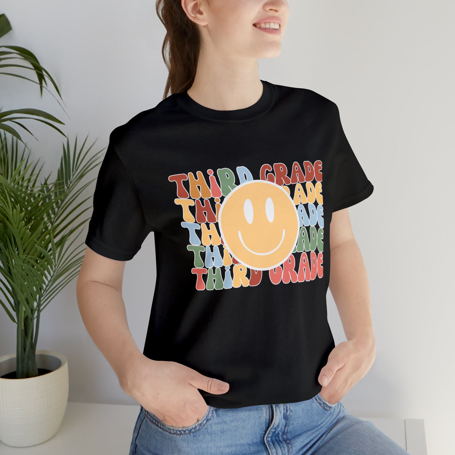 Third Grade Smiley Retro Print Unisex Jersey Short Sleeve Tee