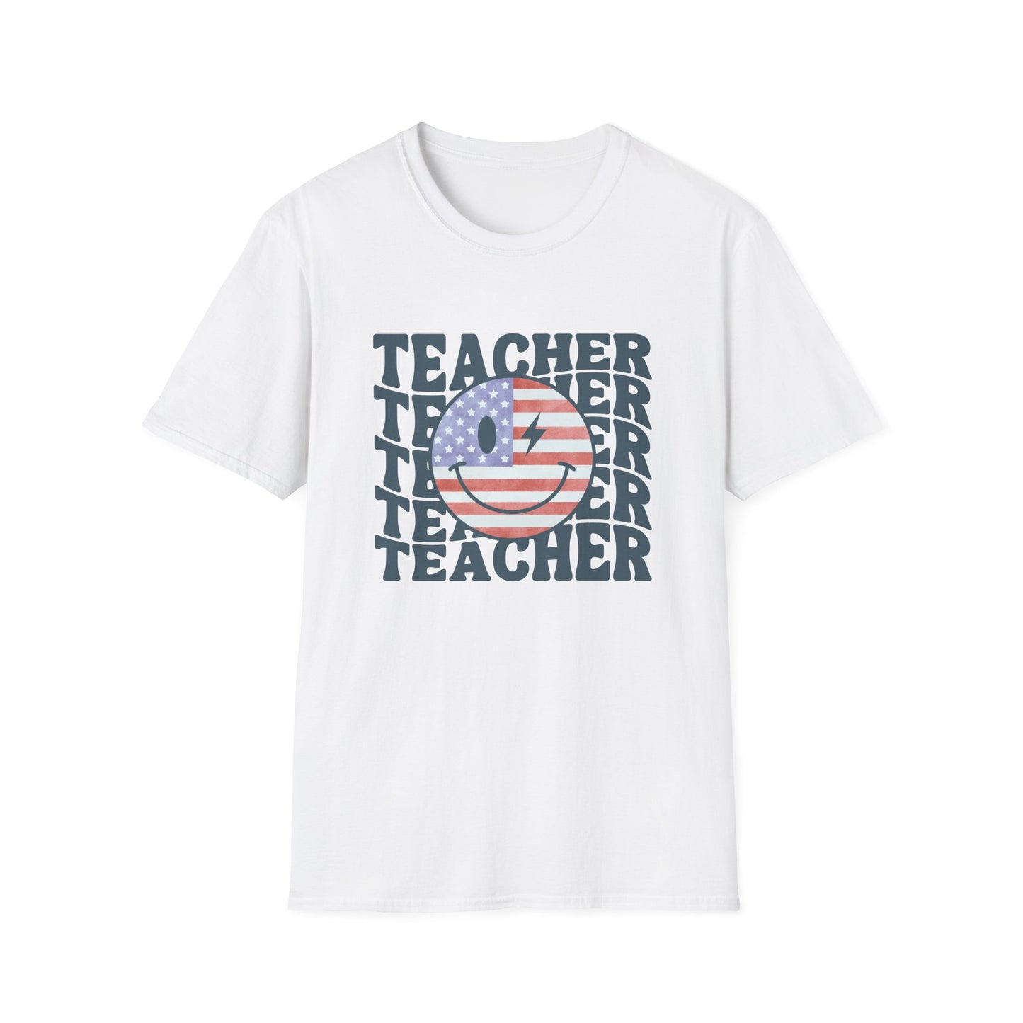 Teacher Smiley Retro USA Flag Tee